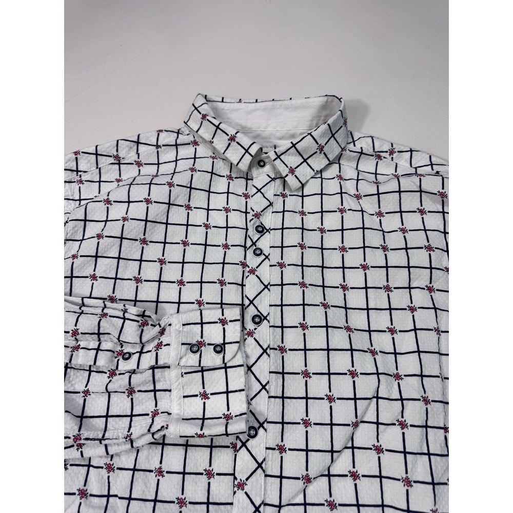 Rock Roll N Soul Shirt Men’s XL White Red Floral Long Sleeve Button Up Casual